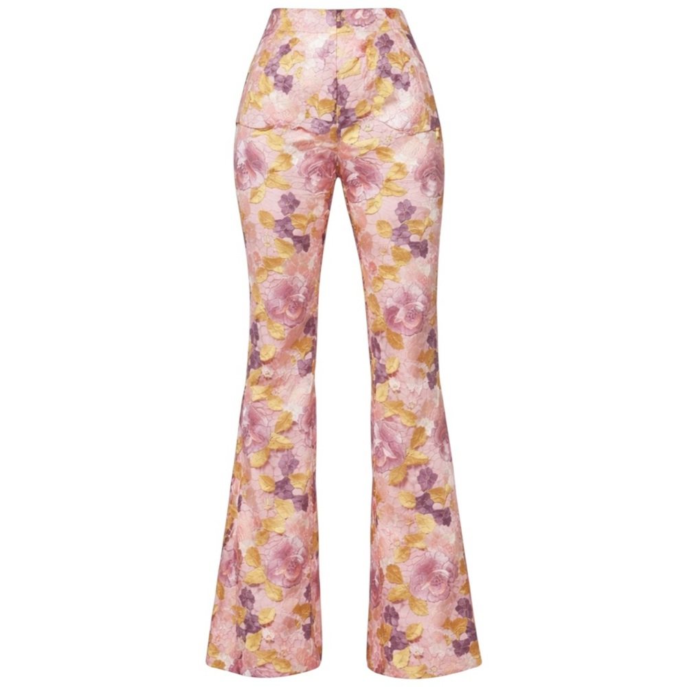 New Lucille Embroidered Boot Cut Wide Leg Floral Pant Size Large in Pink/Combo - Picture 7 of 8